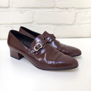 Vintage 60s Brown Patent Leather Mod Block Heels 7